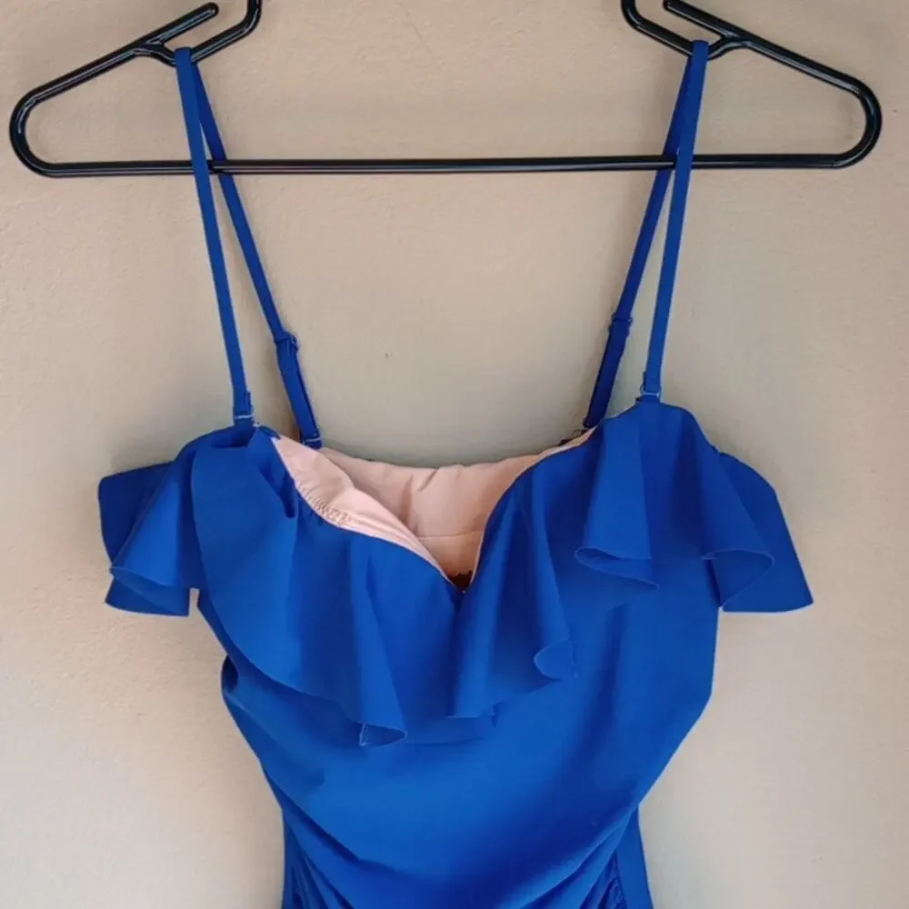 J.Crew Cobalt Blue One Piece Athletic Ruffled Bathing Suit Size XS